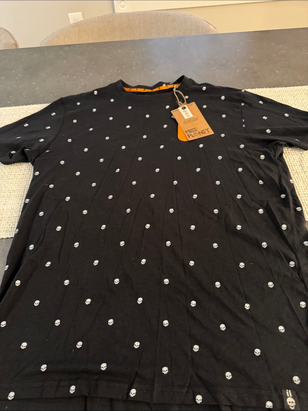 Free Planet Black Short-Sleeve Tee with White Skull Dot Print